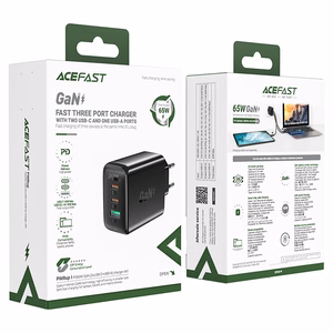 Įkroviklis Acefast A41 65W GaN 2xUSB-C/USB-A juodas