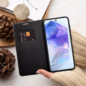 LUNA Book Carbon dėklas telefonui XIAOMI Redmi Note 14 4G (GLOBAL - 163,25mm x 76,55mm x 8,16mm) juodas