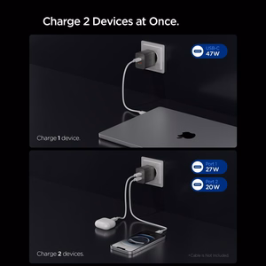 Spigen Essential EE472EU-GAN 2 jungčių 47 W sieninis įkroviklis – tamsiai pilkas
