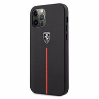 Ferrari FEOMSHCP12LBK iPhone 12 Pro Max juodas/juodas kietas dėklas Off Track Leather Nylon Stripe