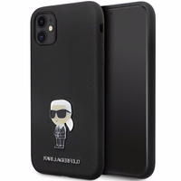 Karl Lagerfeld KLHCN61SMHKNPK dėklas telefonui iPhone 11 / Xr - juodas silikoninis Ikonik metalinis kaištis
