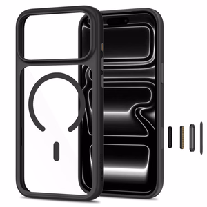 Tech-Protect MagOne CC MagSafe dėklas su 2 grūdintais stiklais, skirtas iPhone 18 Pro Max / 17 Pro Max, skaidrus juodas