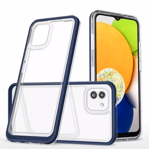 Clear 3in1 case for Samsung Galaxy A03 silicone cover with frame blue