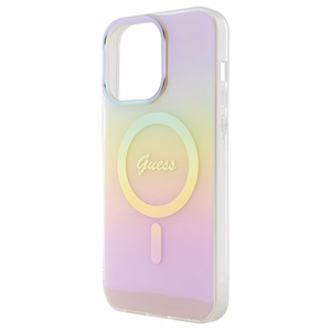 Guess IML Iridescent Magnetinis dėklas telefonui iPhone 15 Pro - rožinis