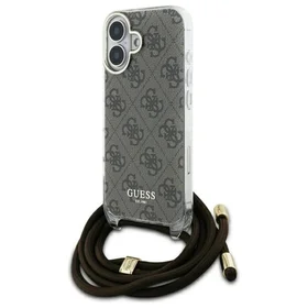 Guess Crossbody Cord 4G Print dėklas su dirželiu iPhone 16 - rudas