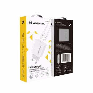 Įkroviklis Wozinsky Quick Charge, baltas PD 20W + Type-C / Lightning baltas laidas 100cm