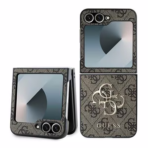 Guess Odinis 4G Metalinis Logotipas Dėklas telefonui Samsung Galaxy Z Flip 6 - Ruda