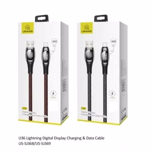 USB kabelis USAMS "SJ369 - U36" juodas "Lightning" 200cm (su srovės matavimu)