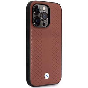 Dėklas telefonui BMW BMHCP14L22RFGR iPhone 14 Pro 6.1 - raudonas odinis diamantinio rašto