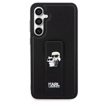 Karl Lagerfeld Gripstand Saffiano Karl&Choupette Pins dėklas Samsung Galaxy S23 FE - juodas