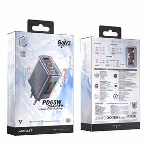Acefast GaN 65W įkroviklis su 3 jungtimis (1xUSB, 2xUSB C) - pilkas (A45)