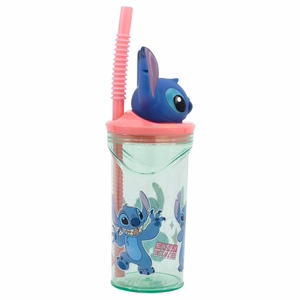 Disney Stitch Flowers puodelis su šiaudeliu ir 3D figūrėle, 360 ml