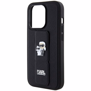 Karl Lagerfeld Gripstand Saffiano Karl&Choupette Pins dėklas telefonui iPhone 13 Pro / 13 - juodas