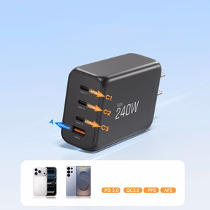 "Tech-Protect NC240W-GaN" 4 prievadų 240 W sieninis įkroviklis - juodas
