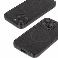 Blizgus magnetinis dėklas telefonui Iphone 15 Pro juodas skaidrus