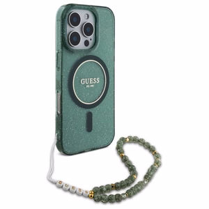Guess IML Glitter With Pearl Strap MagSafe dėklas telefonui (m) iPhone 16 Pro Max - žalias