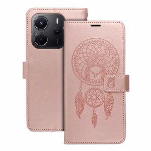 MEZZO knygos tipo dėklas telefonui XIAOMI Redmi Note 14 4G (GLOBAL - 164,84mm x 78,15mm x 8,16mm) su sapnų gaudykle, rožinio aukso spalvos