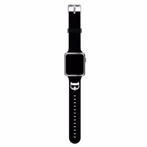 Karl Lagerfeld KLAWLSLCK Apple Watch dirželis 42/44 / 45mm juodas / juodas dirželis silikoninis Choupette Heads
