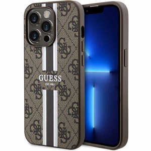 Guess 4G Printed Stripes MagSafe dėklas telefonui iPhone 15 Pro - rudas