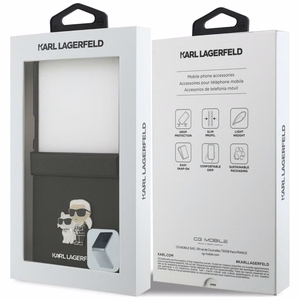 Juodas „Karl Lagerfeld Saffiano Karl & Choupette Pin“ dėklas, skirtas „Samsung Galaxy Z Flip8“