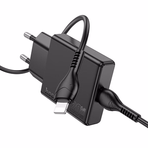 Įkroviklis telefonui Hoco Slim USB C QC PD 30W + kabelis USB C į Lightning N37 juodas