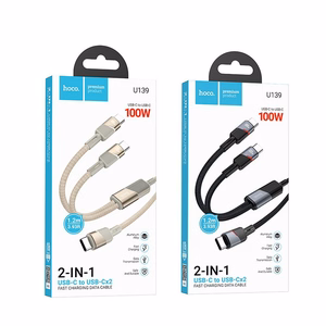 Kabelis 2in1 USB C į USB C / USB C Hoco 5A 100W 1,2 m U139 auksinis