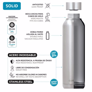 Quokka Solid nerūdijančiojo plieno termogertuvė, 510 ml, juoda (Jet Black)