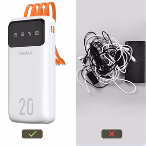 Didelės talpos išorinė baterija Dudao 20000mAh su 3 integruotais laidais USB-C + micro USB