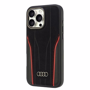 Audi Tikros odos Magnetinis dėklas telefonui iPhone 16 Pro Max 6.9" juodas-raudonas kietas dėklas AU-TPUPCMIP16PM-R8/D3-RD