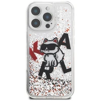 Karl Lagerfeld Liquid Glitter Choupette Logo deklas iPhone 16 Pro Max - skaidrus