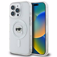 Karl Lagerfeld IML Metalinis Karl Head Magnetinis dėklas telefonui iPhone 16 Pro - baltas