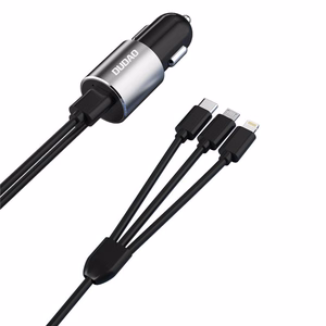 Įkroviklis automobilinis Dudao R5 (1xUSB; 3.4A) + 3in1 laidas lightning+micro+type-C juodas