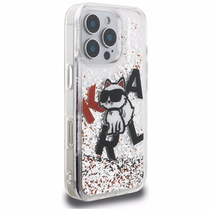 Karl Lagerfeld Liquid Glitter Choupette Logo Case for iPhone 16 Pro Max - Clear