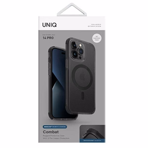 Uniq Combat dėklas telefonui iPhone 14 Pro 6.1" su Magclick įkrovimu - juoda / betono pilka