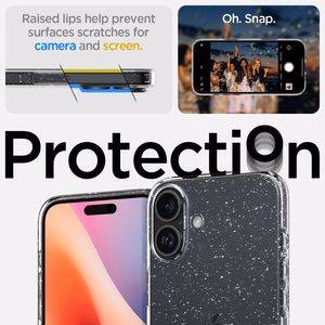 Spigen Liquid Crystal dėklas, skirtas iPhone 16 6.1", skaidrus su blizgučiais