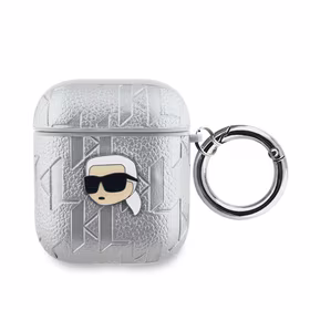 Karl Lagerfeld PU Embossed Karl Head Dėklas AirPods 1/2 sidabrinis