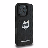 Karl Lagerfeld Monogram Choupette Head Pin dėklas telefonui iPhone 16 Pro - juodas