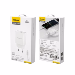 Dudao A4EU USB-A 2.1A sieninis įkroviklis - baltas + USB-A - micro USB kabelis