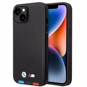 Чехол BMW BMHMP14S22PTDK iPhone 14 6.1" чёрный/чёрный Leather Stamp Tricolor Magsafe