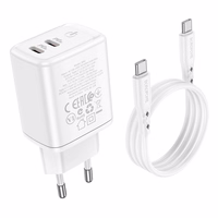 Įkroviklis Borofone BN9 35W 2xUSB-C + USB-C to USB-C cable 1.0m baltas
