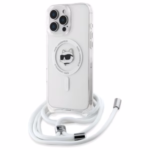 Karl Lagerfeld IML Choupette galva ir virvelė MagSafe iPhone 16 Pro dėklas - skaidrus