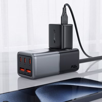 Acefast Z2 GaN 75W PD stalinio tipo įkroviklis 3x USB-C 2x USB-A - juodas ir pilkas