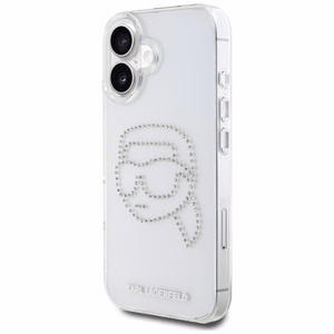 Karl Lagerfeld IML Rhinestones Karl Head Case dėklas telefonui iPhone 16 skaidrus