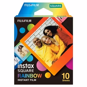 Fujifilm Instax Square Rainbow – фотобумага моментальной печати с радужной рамкой, 72 × 86 мм, изображение 2.4 × 2.4 дюйма, отпечаток 3.4 × 2.8 дюйма, 10 листов
