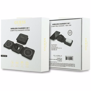 Belaidis įkroviklis 3in1 suderinamas su MagSafe 15W GUESS GUE005639 juodas