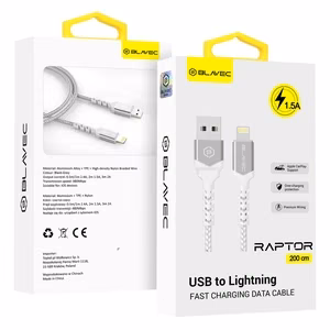 Blavec Raptor pintas laidas - USB to Lightning - 1,5A 2 m Apple CarPlay (CRA-UL15WS20), baltas-sidabrinis