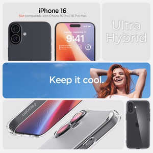 Spigen Ultra Hybrid dėklas, skirtas iPhone 16 – skaidri