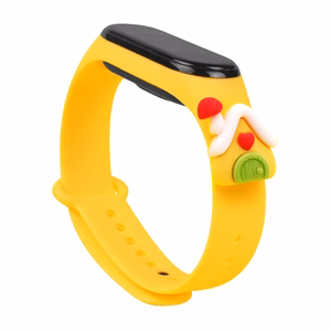 Dirželis Kalėdoms Xiaomi Mi Band 3 / 4 Kalėdinė silikoninė apyrankė su namu - Geltona