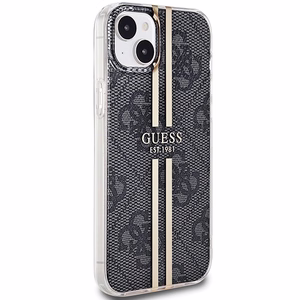 Guess IML 4G Gold Stripe dėklas telefonui iPhone 15 Plus / 14 Plus - juodas