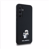 Karl Lagerfeld Silikoninis Karl&Choupette Metal Pin dėklas Samsung Galaxy A35 - juodas